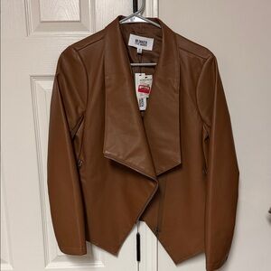 BB Dakota Brown Faux Leather Draped Asymmetric Moto Jacket